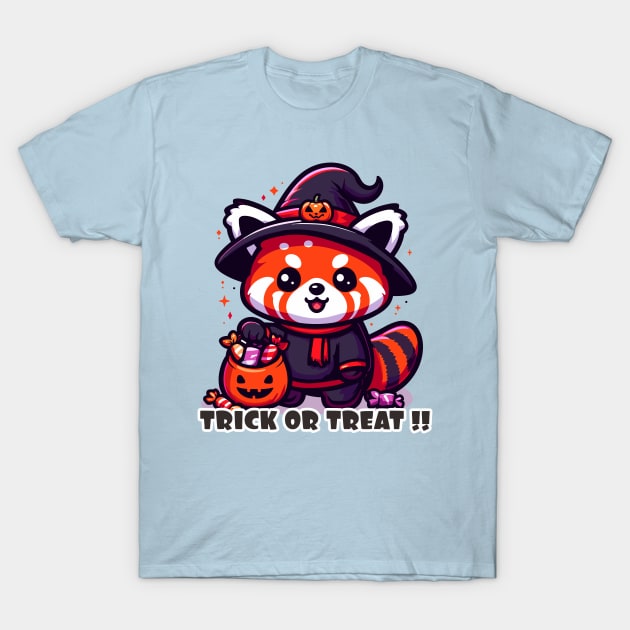 Red Panda halloween holding bag of candy T-Shirt by Martincreative